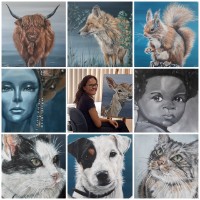 Een collage van schilderen gemaakt door Corrie Stok